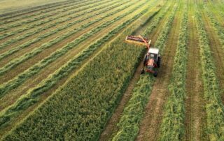 farmer cutting field of grass and alfalfa