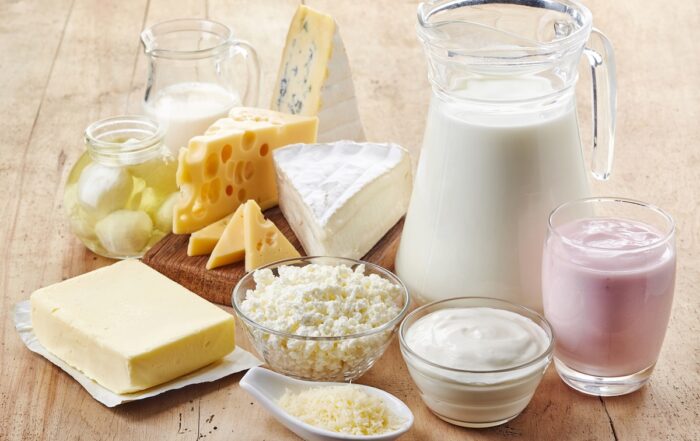 fresh dairy products displayed on a table