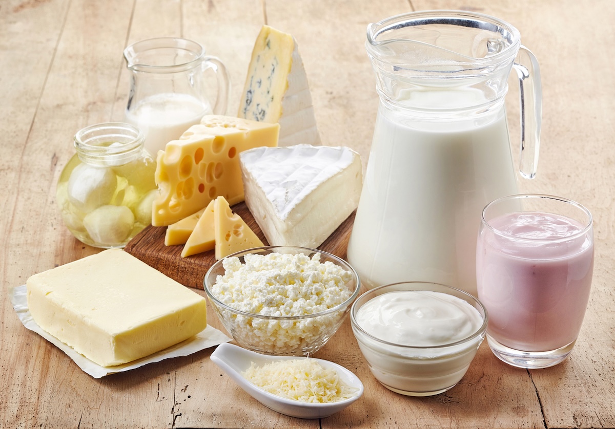fresh dairy products displayed on a table